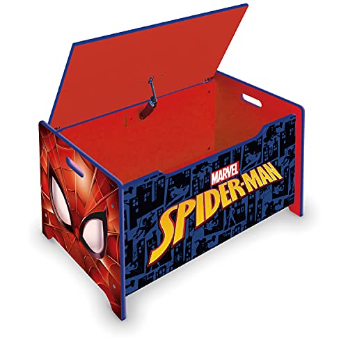 ARDITEX - Banco juguetero de madera de Spiderman (de Marvel) - 62.5x40x37cm - Color azul y rojo - Ideal para almacenar juguetes, ropa o cosas en un dormitorio infantil