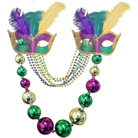 LHKSER Mardi Gras Accessories Set - Mardi Gras Mask Bulk - Mardi Gras Necklaces - Mardi Gras Costumes Mardi Gras Parade Masquerade Party Decorations Supplies Cover
