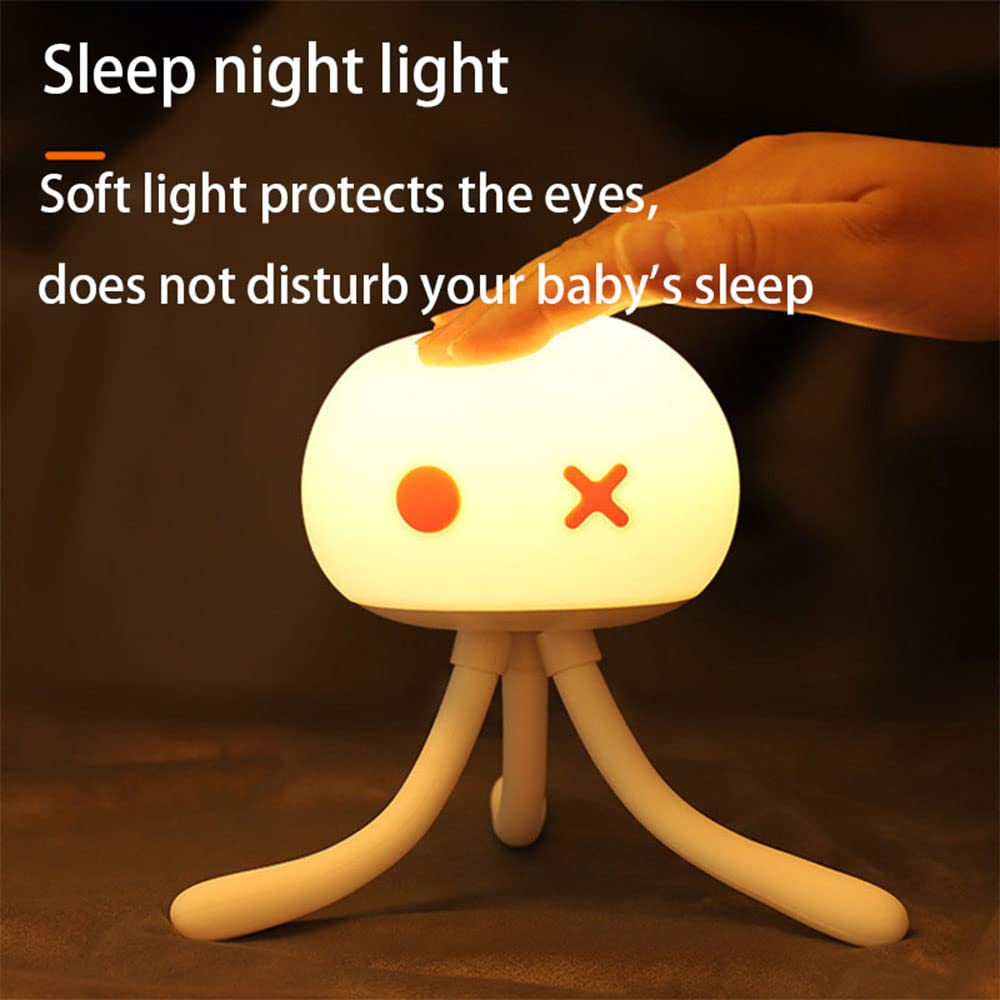 MAGICKK Night Light for Kids, Cute Jellyfish Night Light for Baby Dimmable Rechargeable Silicone Bedside Lamp with Flexible Tripod for Breastfeeding, Soft Eye Caring, Tap Control (Pink)