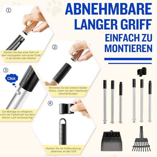 Snagle Paw Hundekotsammler, Abnehmbares 2 Stück Hundekotschaufel Für Garten, Gras, Pooper und Harke Metall Rechen Kehrschaufel für Große Mittlere Hunde mit Lange Verstellbare Griff Rake Waste Removal