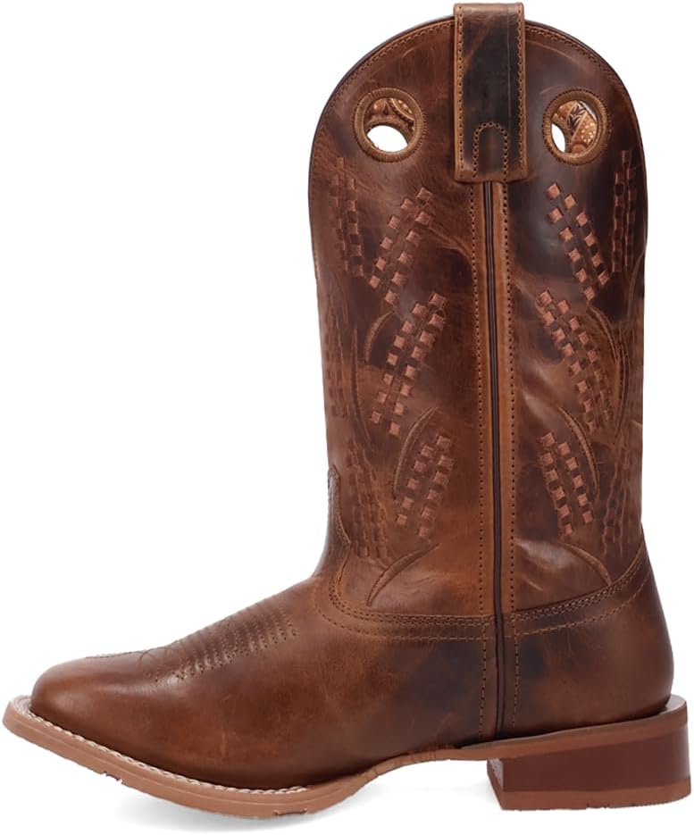 Laredo Womens Dream Weaver Embroidered Square Toe Pull On Casual Boots Low Heel 1-2" - Brown