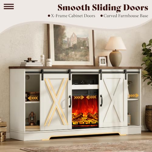 59" Fireplace TV Stand for TVs up to 65" with Sliding Barn Doors