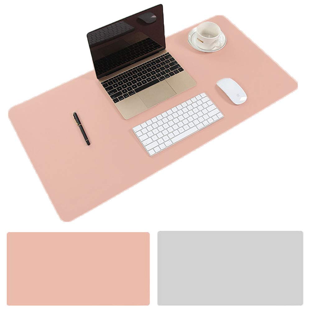 AisakocLarge Desk Pad, 35.4" x 15.75" Non-Slip PU Leather Desk Mouse Pad Waterproof Desk Pad Protector, Dual-Side Use Desk Writing Mat for Office Home (Pink&Sliver)