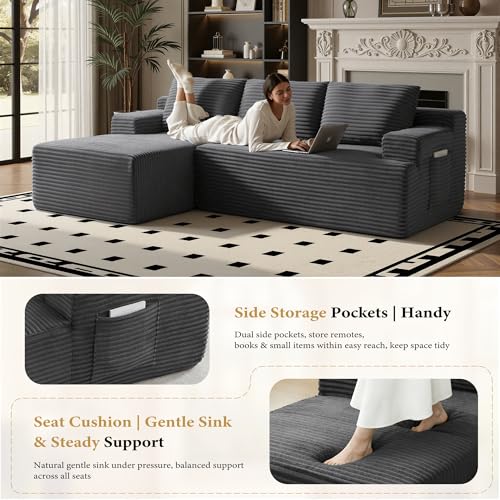 Image of 96 inch Sectional Couches for Living Room Cloud Couch Sofa with L-Shape Upholstered Boneless Couchs Modern Modular Sectional Couch with Chaise