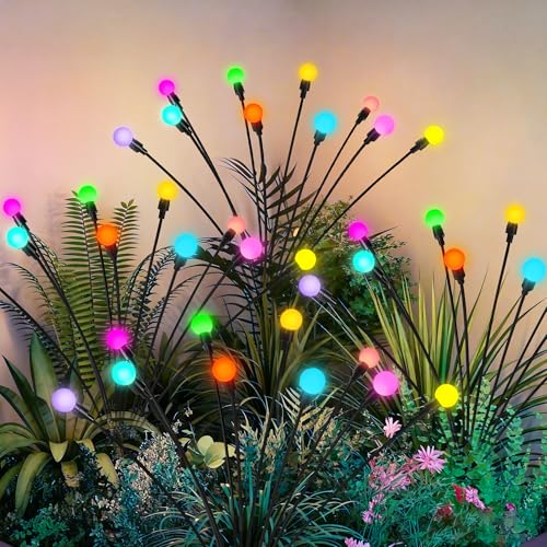 Image of Solar Garden Lights Swaying, 20 LED Firefly Lights Outdoor Waterproof, Garden Decor Solar Lights Outdoor for Yard Porch Patio (2 Pack Multi-Colored)