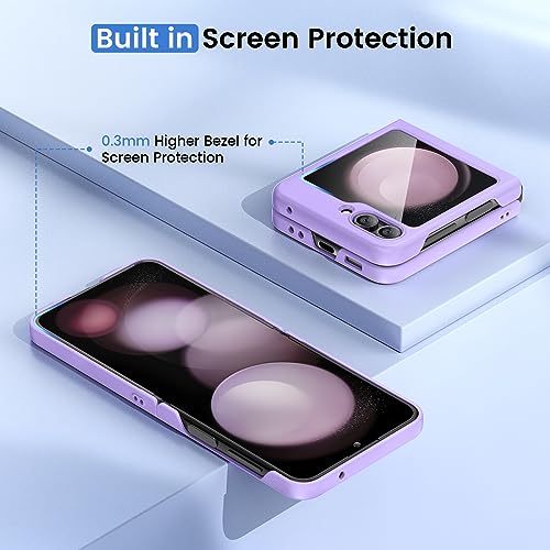 Image of Ruky for Samsung Galaxy Z Flip 5 Slim Case with Screen Protector, Purple | Hard PC Shockproof Protective Cover, Support Wireless Charging Girls Women Full Body Covers for Samsung Z Flip 5, Purple
