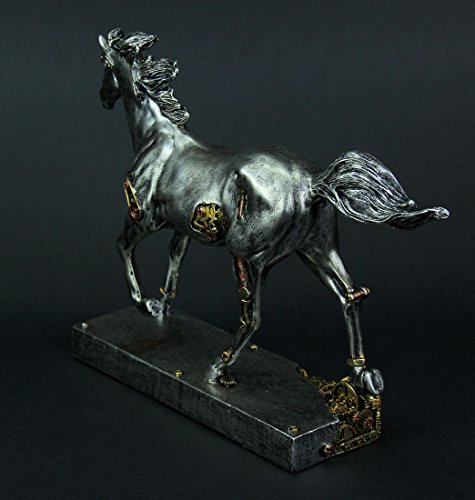 Estatua de Caballo Steampunk Plateado Zeckos miniatura 3