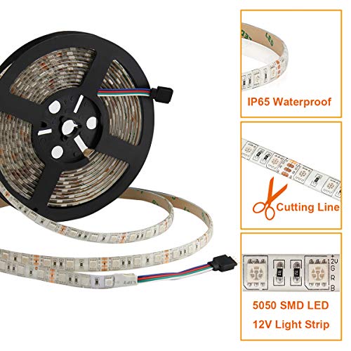 Image of SUPERNIGHT Waterproof RGB LED Strip Light+ 44Key IR Remote Controller | 16.4ft, 300LEDs, SMD 5050, Flexible, for Bedroom TV Backlight Christmas Valentines(Not Include Power Adapter)