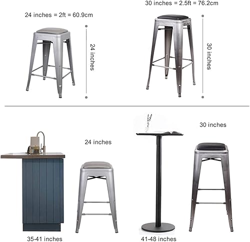 Miniatura 138 de GIA Taburete de mostrador sin respaldo de 24 pulgadas, cantidad de 4, bronce con asiento de madera clara Negro -,Café,Gris,gris, (Gun