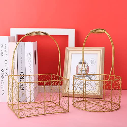 Kuppn Flower Girl Basket, Metal Wedding Basket With Handle, Iron Storage Baskets, Flower Petal Basket Rustic Flower Girl Basket For Petal Tossing Kitchen And Home Dãcor Round, Gold, A1 #TOP5