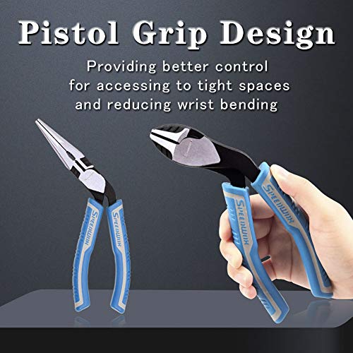 Speedwox 7 Inches Diagonal Pliers 8 Inches Long Nose Pliers 2 Pcs Set Reduce Effort By 35% Angled Head Wire Cutters Side Cutting Multi Use Pistol Grip Remove Screws Bolts #TOP3