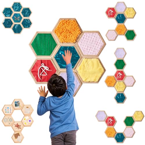Image of 24-Piece Wooden Sensory Wall Panels for Kids with Replaceable Texture Pads | Modular Tactile Activity Boards with Texture Pads,Wall Toys for Fine Motor Skills & Sensory Exploration,for Daycare & Home