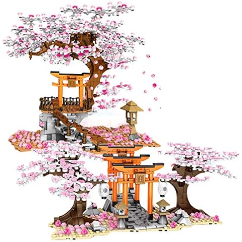 OLOK Creative Sakura Building Blocks Set, 1814pcs Sakura Tree Construction Set, Compatible with Lego - Mid-levels Sakura View & Senbon Torii Cover