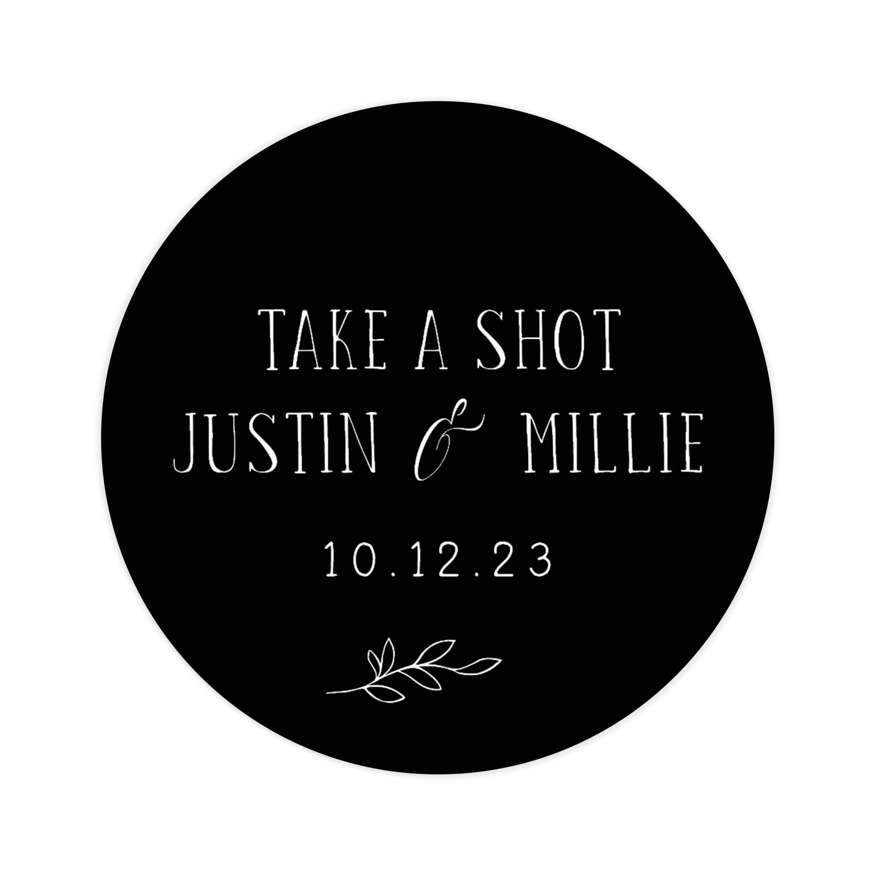 Personalised take a shot wedding stickers | bottle drink wedding labels | favor sticker | wedding favors thank you stickers | 35 round stickers (Black)