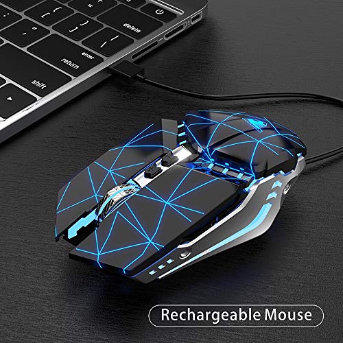 Tenmos T12 Wireless Gaming Mouse Rechargeable, 2.4G Silent Optical Wireless Computer Mice With Changeable Led Light Compatible With Laptop Pc, 7 Buttons, 3 Adjustable Dpi (Starry Black) #TOP4