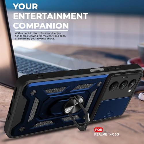 Image of AIBEX Back Cover for Realme 80X 5G / Realme P3X 5G / Realme 14X 5G | D10 Tough Armor Case | Sliding Camera Shield | 360 Protection | Kickstand Ring Holder | Military-Grade Shockproof Bumper Case