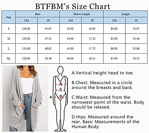 Btfbm Women Long Sleeve Open Front Plain Knit Cardigan Fashion Color Block Striped Slouchy Loose Pockets Sweater Outwear (Grey, Large) #TOP4