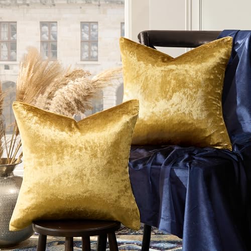 GIGIZAZA Gold Velvet Decorative Throw Pillow Covers,18x18 Pillow Covers for Couch Sofa Bed 2 Pack Soft Cushion Covers