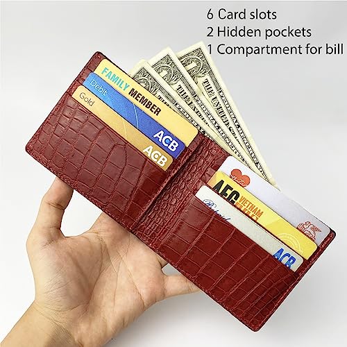Image of HATA Black Red Bifold Leather Wallet for Men, Exotic Double-Sided Leather Wallet with RFID Blocking, Slim Credit Card Holder, Handmade Gift for Birthday, Anniversary, Father's Day VILE-112