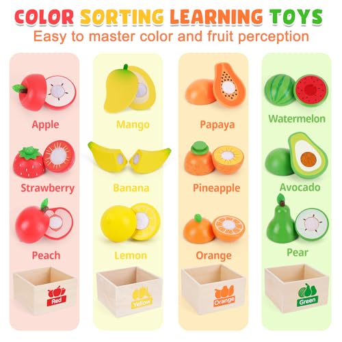 Fruit Sets - Kids Learning Toys for Toddlers 1-3, Play Kitchen Accessories Pretend Play Toys, Play Food Sets for Kids Kitchen, Wooden Fruit Preschool Toys for Girl Boy Christmas Birthday Gifts - Image 3