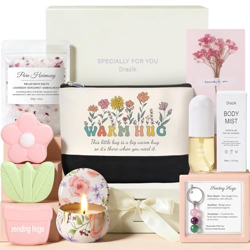 Drazik Sending Hugs Gifts for Women Hug in a Box Pamper Gift for Her Thinking of You Self Care Spa Bath Set Get Well Soon Hamper Feel Better Present for Friend Sister Mum or Coworker
