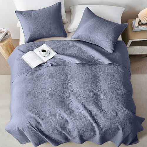 akkialla King Size Quilt Set,Bluish Grey Ultrasonic Bedspread,Lightweight Soft Coverlet with Modern Coin Pattern,All Season California King Bedding Set,3 Piece Set(1 Quilt,2 Pillow Shams)