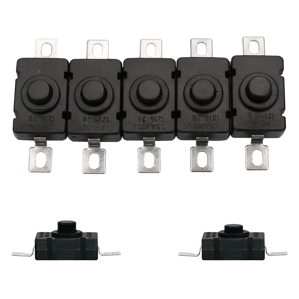 Mini Druckschalter KAN-28 Set – 40 Stück (20 Flach, 20 Gebogen), Selbstverriegelnd, 1,5A, Für Taschenlampen & DIY