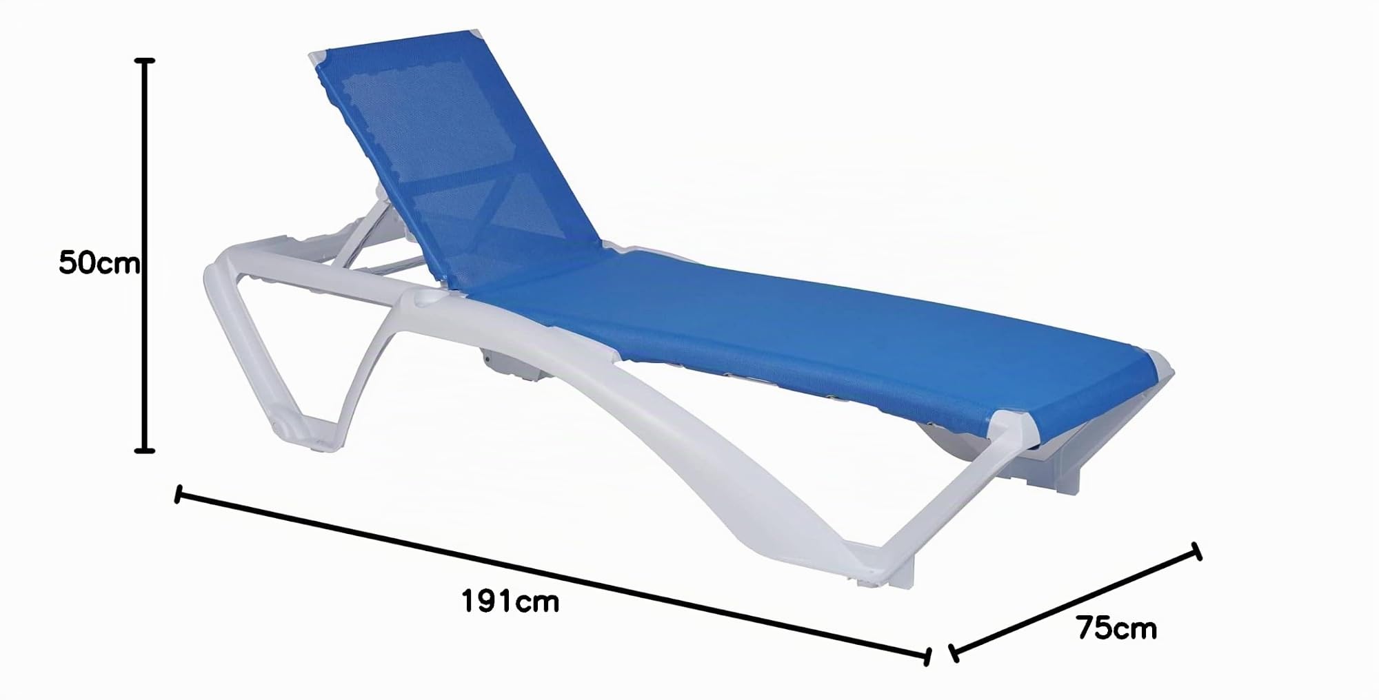 Resol garbar ACQUA-Andorra Set 2+1 Tumbona-Mesa Auxiliar Exterior | jardín, terraza, balcón, Playa, Piscina | apilable, reclinable, Ruedas, Posavasos | Estructura Blanca - Textilene Azul