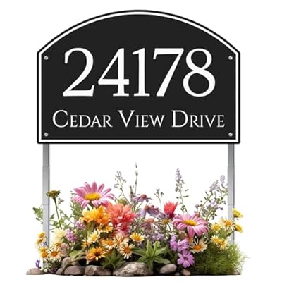 House Address Sign Arch Metal Address Plaque for Outside Custom Street Name Address Sign House Number, with 20 inch Lawn Stake, Reflective Option, Multiple Color (001)