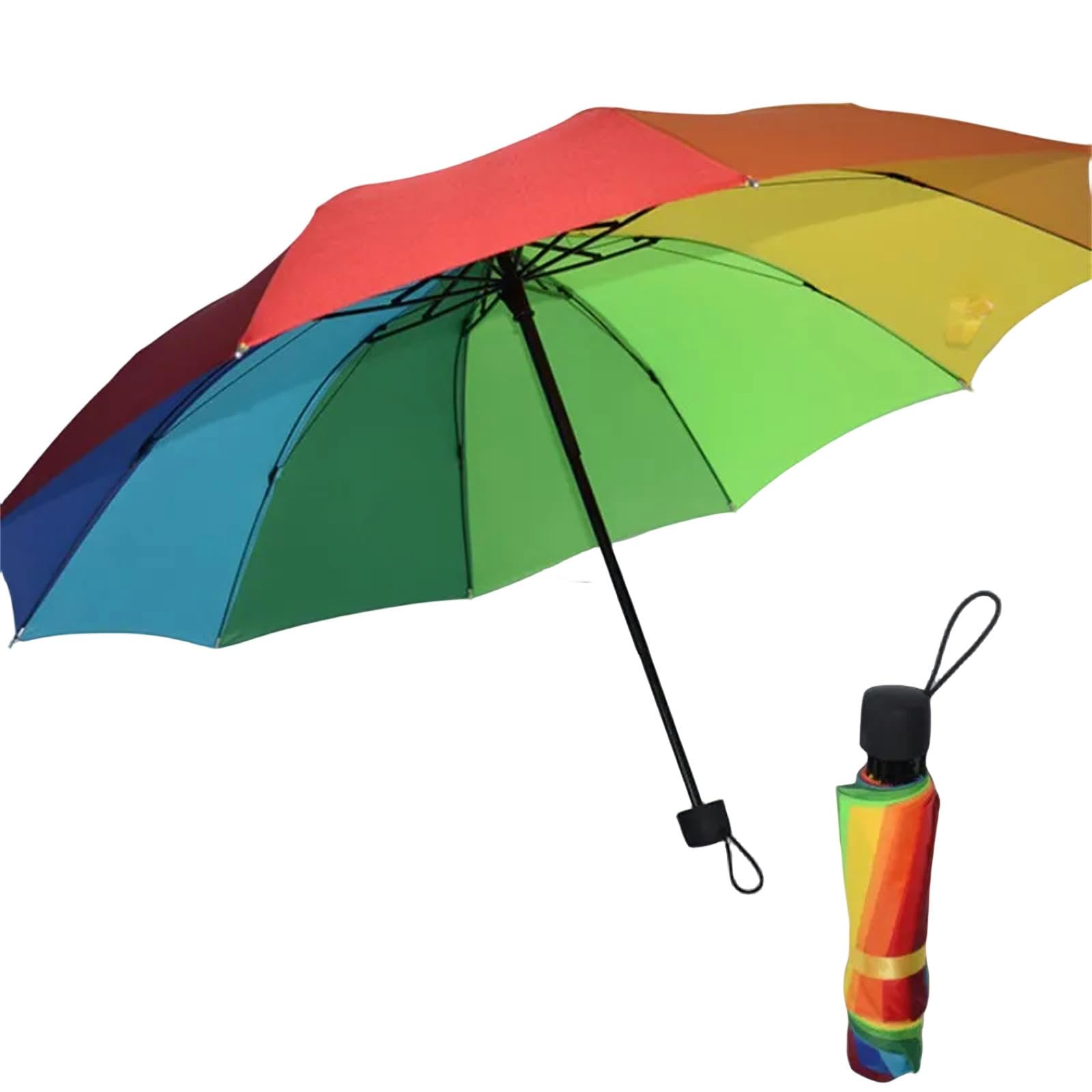 MdybF Parasol parasol ochrona przed promieniowaniem UV tęczowy składany parasol dla kobiet i mężczyzn nieautomatyczny parasol trzy składany parasol dla dorosłych - kolory tęczy, Kolory tęczy, A