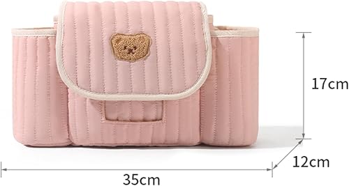 Miniatura 7 de Teddy Bear - Organizador acolchado para cochecito de bebé, con soporte para botellas y compartimentos de almacenamiento (rosa)