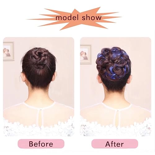 Miniatura 2 de iLUU 2 extensiones de moño de pelo rizado y desordenado, extensiones de cabello sintético para cola de caballo ondulada, extensiones de cola de