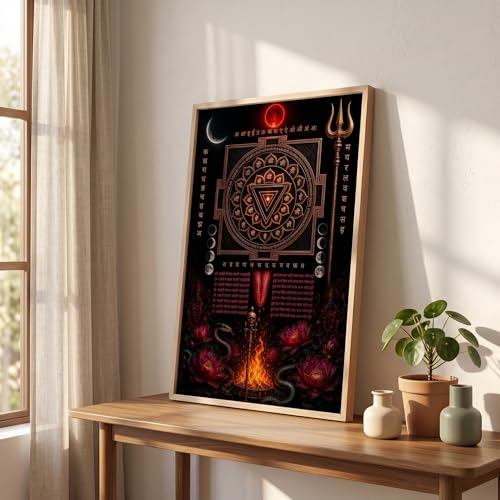 Image of Livin'luxe Kali Yantra Trishul Wall Painting for Living Room Bedroom Pooja Room Decor with Premium Wooden Color Synthetic Frame, Spiritual Hindu Art Gift (18 x 24) NL01-4086