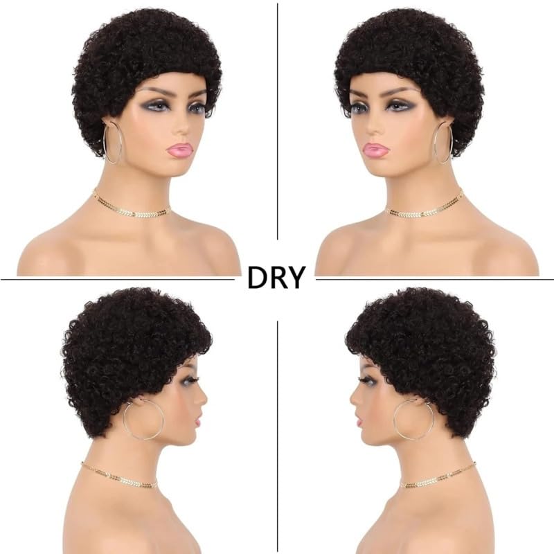 Perruque courte bouclée Pixie cheveux humains pour coiffure rapide - 4