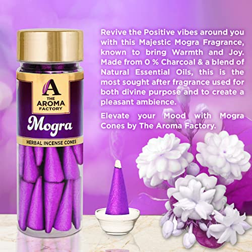 Image of The Aroma Factory Incense Dhoop Cone for Puja, Mogra (100% Herbal & 0% Charcoal) 2 Bottles x 30 Cones