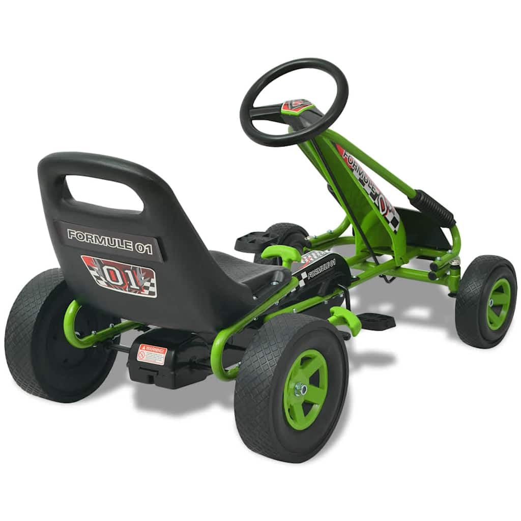 Pedal Go-Kart mit verstellbarem Sitz Grün, Kinderfahrzeug aus PP PVC Eisen, 96 x 56 x 60 cm, bis 30 kg, Pendelachse und Umschalt Freilauf für draußen und Garten