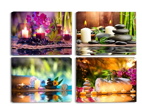 Piy Painting 4pcs Spa Treatment Picture with Candle Bamboo S