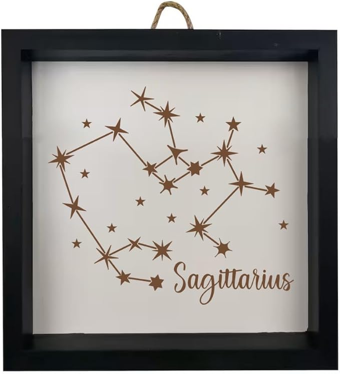 Framed Wood Sign Wall Art Home Desk Decor Gift Sagittarius Star Zodiac Horoscope Constellation (Black Frame)