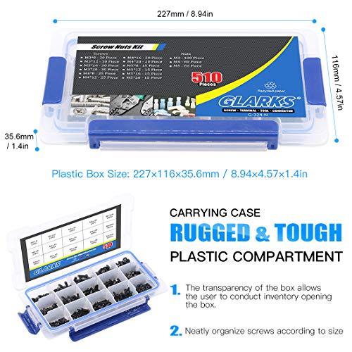 Glarks 510Pcs M3 M4 M5 Bouteilles à tête de bouton en acier allié Vis avec kit d'assortiment, finition à oxyde noir (tête de bouton)