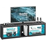 Bestier Mueble para TV de 65 pulgadas y más pequeños, bandeja de cristal ajustable