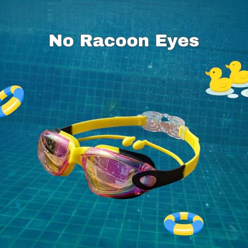 Image of BURNLAB Kids Mirrored Lens Swimming Goggles for Pool and Outdoor Swimming, Adjustable Fit, Boys and Girls (Yellow)