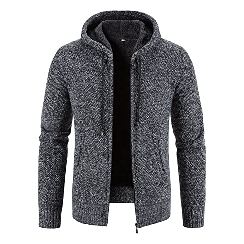Mens Big and Tall Fleece Jacket Fashion Long Sleeve Warm Plush Sweater Coat Cable Knit Full Zip Cardigan Sweater