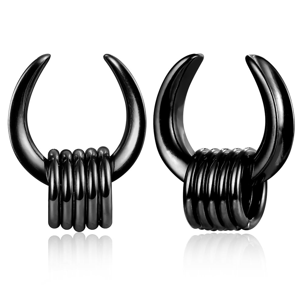 Earblity 1 Pair saddle Gauges with 10pcs rings Ear Tunnels Plugs 316 Stainless Steel Ear Gauges Weight Saddle Plugs Hypoallergenic expander Piercing