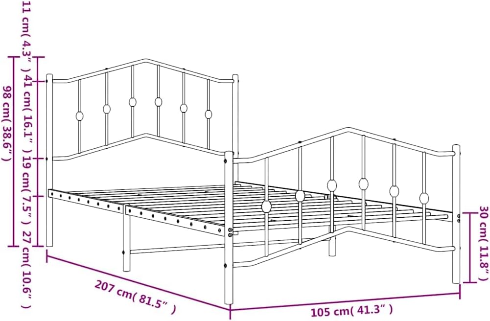 vidaXL Twin XL Metal Bed Frame with Headboard and Footboard, Under Bed Storage Space, Sturdy Steel Construction and Easy Assembly, Minimalist Style, White, 12'' High, Without Mattress