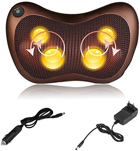 Cojín Masajeador Almohada de Masaje Función de Calor Los Nódulos de Amasamiento Profundo 3D Giran para Relajar Lumbares y Piernas para Casa Oficina y Coche Uso