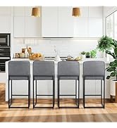 MAISON ARTS Bar Stools Set of 4, 24 Inch Counter Height Barstools with Back, Metal Legs, Footrest...