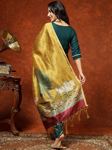 Image of EthnicJunction Women's Cotton Blend Kurta Pant Dupatta Set with Digital Print Dupatta | Karva Chauth Special Kurta