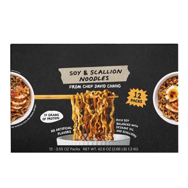 Soy & Scallion Noodles ,These Our noodles come with a rich sauce made from soy sauce and sesame oil. It creates the perfect balance of salty, sweet, and savory flavors. The included scallion packet takes it to the next level. Rich Soy Balanced with Sesame Oil and Scallions. 10g of Protein 12-count .. [ 42.6 oz , 2.6 lb ]
