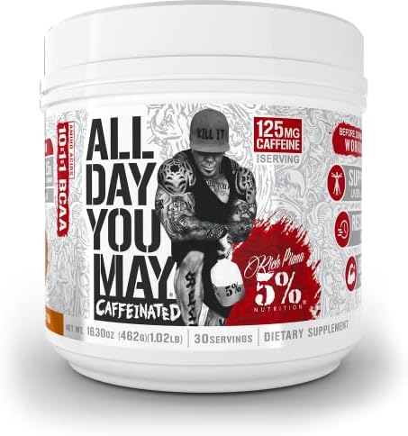 5% Nutrition Rich Piana AllDayYouMay Caffeinated BCAA Energy Powder | Premium Pre Workout Amino Energy & Electrolytes | Hydration, Endurance & Recovery | 16.3 oz, 30 Servings (Southern Sweet Tea)