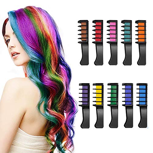 Temporary Hair Chalk for Girls & Kids, 10 Colors Colorful Hair Chalk Comb, Washable Hair Dye for Kids Party and Cosplay